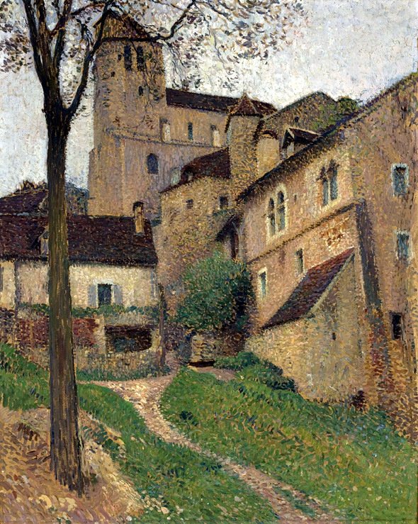 Landschap met een kasteel - Uitzicht op Saint-Cirq-Lapopie door Henri Martin