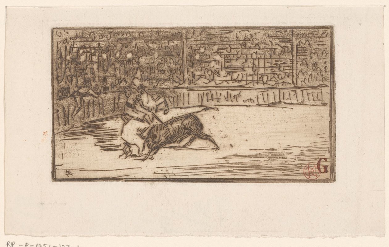 Stierenvechter in een arena door Henri Charles Guérard