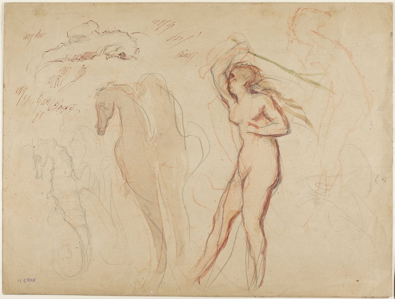 Blad met studies door Henri Cros