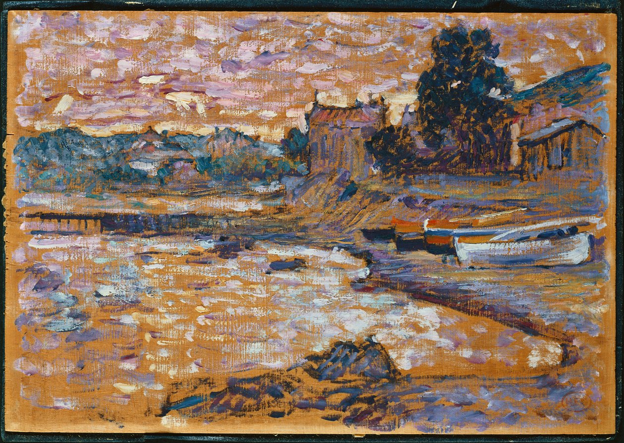 Gestrand boten bij Lavandou, 1908-09 door Henri Edmond Cross