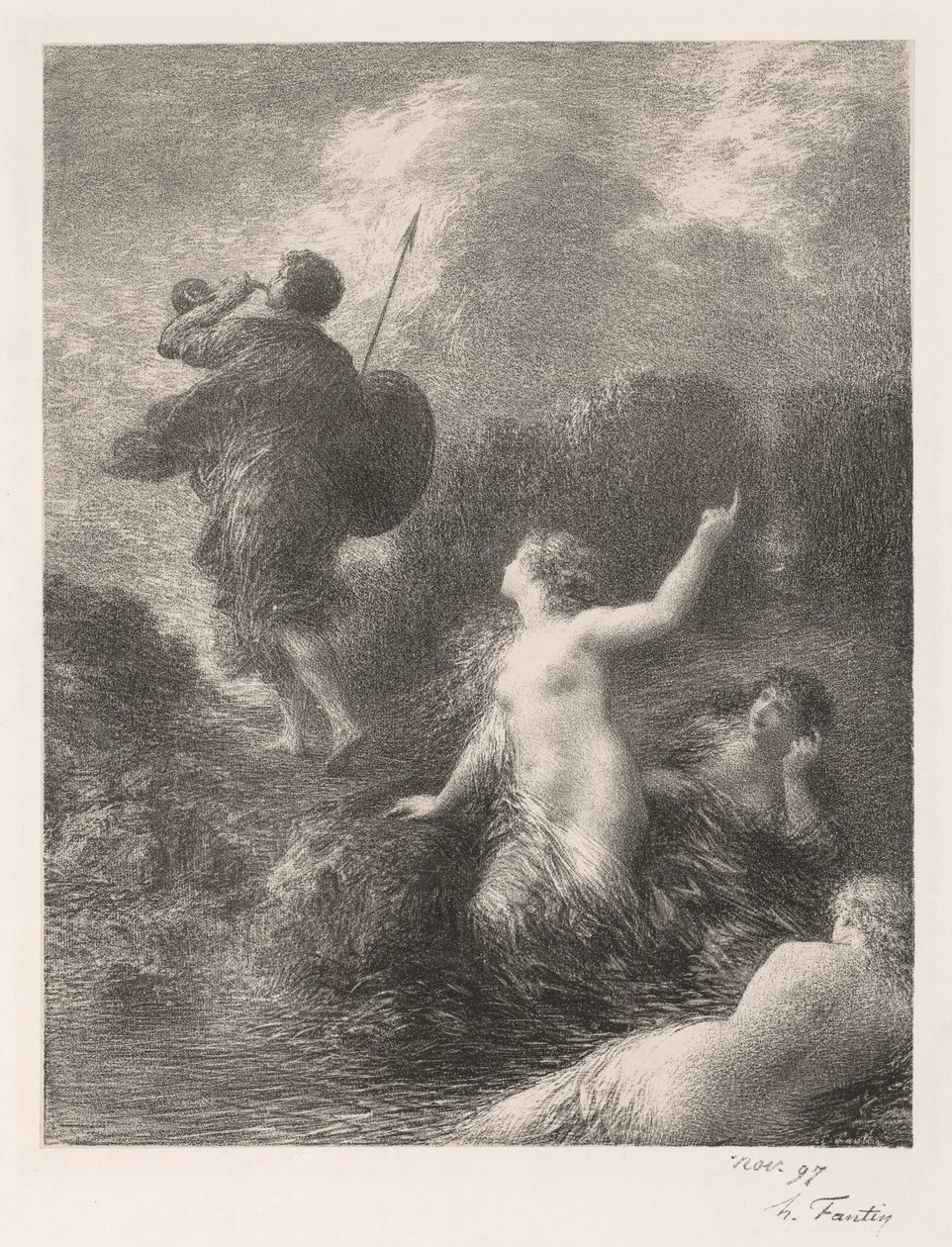 Götterdämmerung: Siegfried en de meisjes door Ignace Henri Jean Fantin Latour