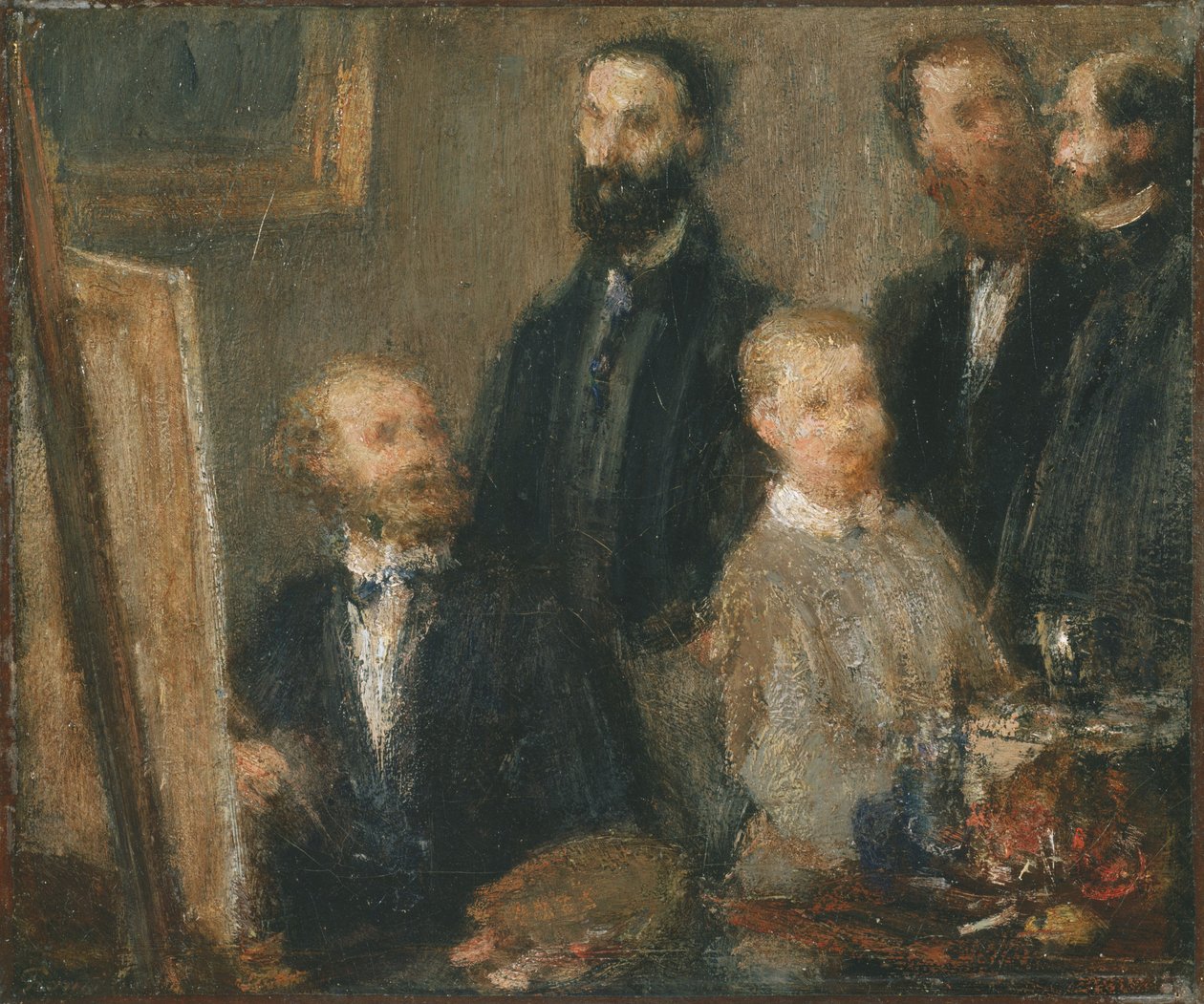 Manet in zijn atelier door Henri Fantin Latour