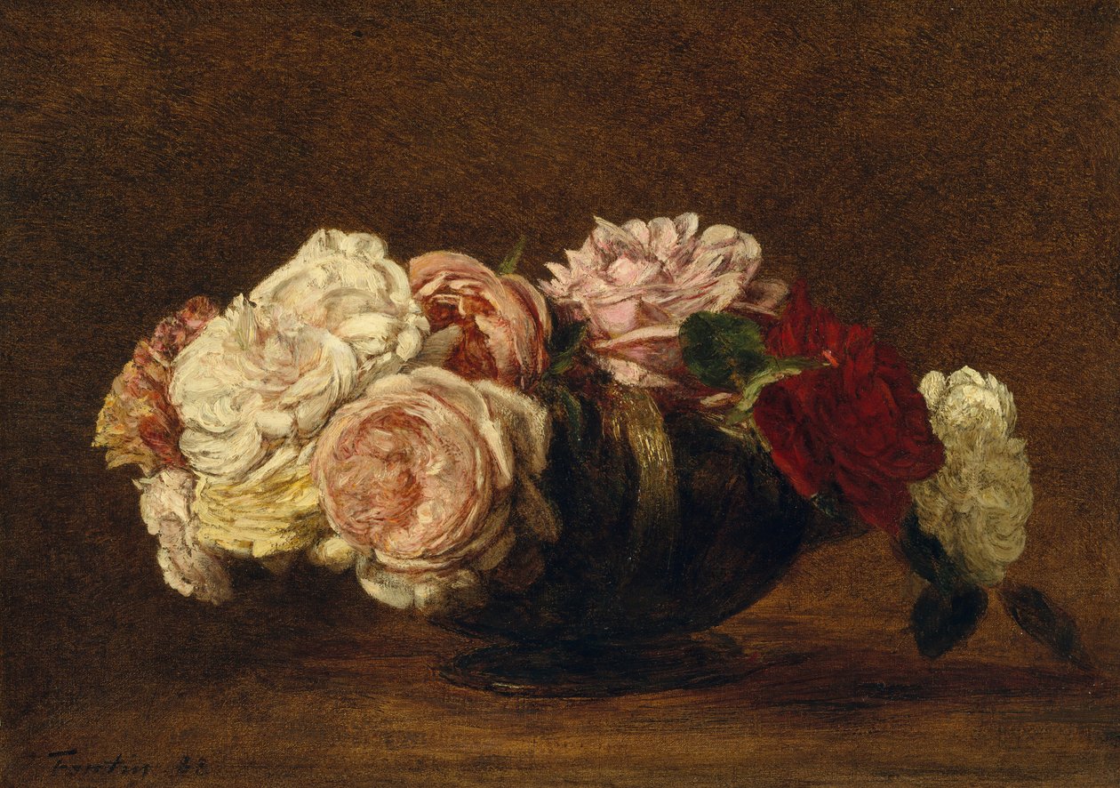 Rozen in een kom, 1883 door Ignace Henri Jean Fantin Latour