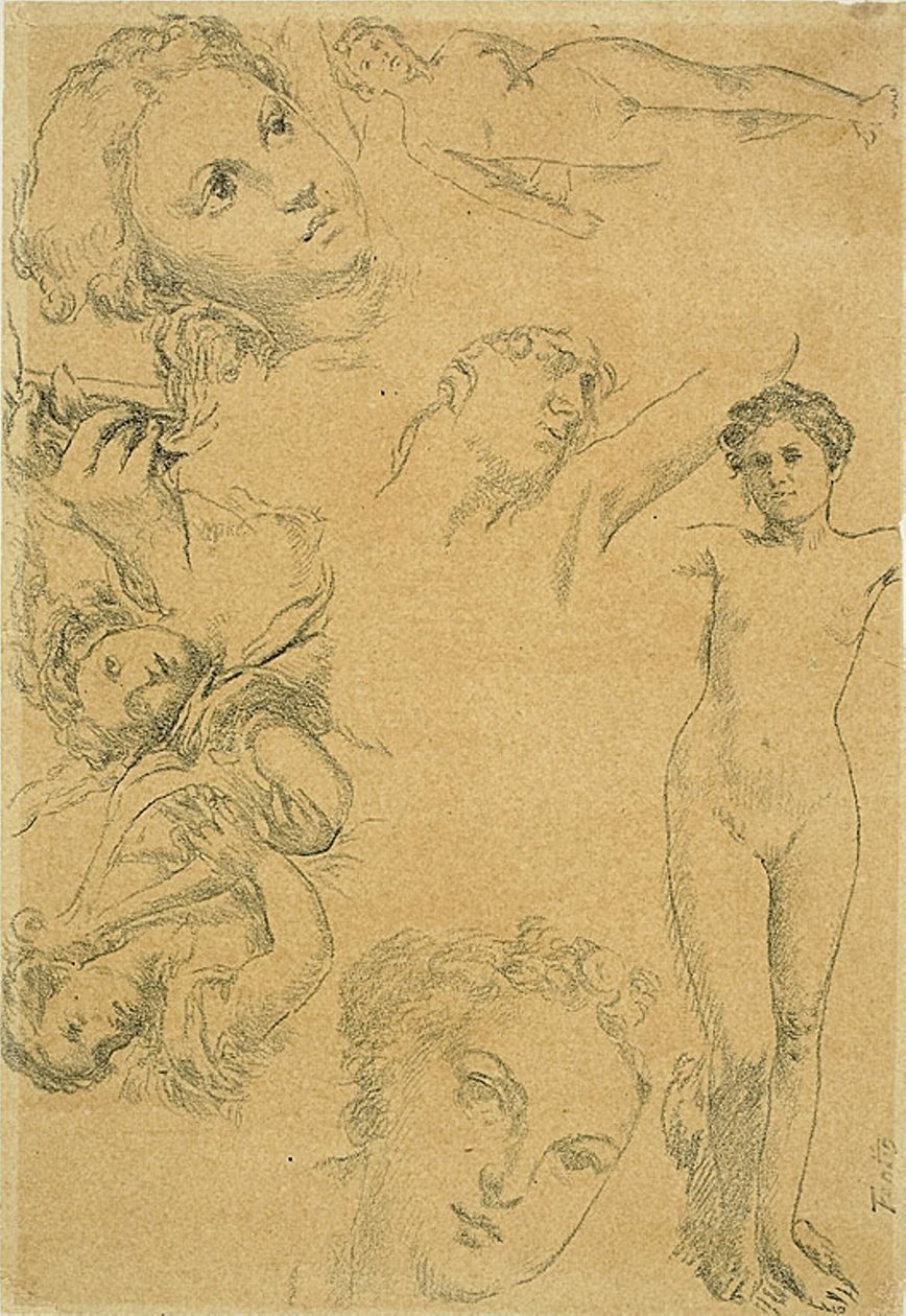 Blad met Studies (replica) door Ignace Henri Jean Fantin Latour