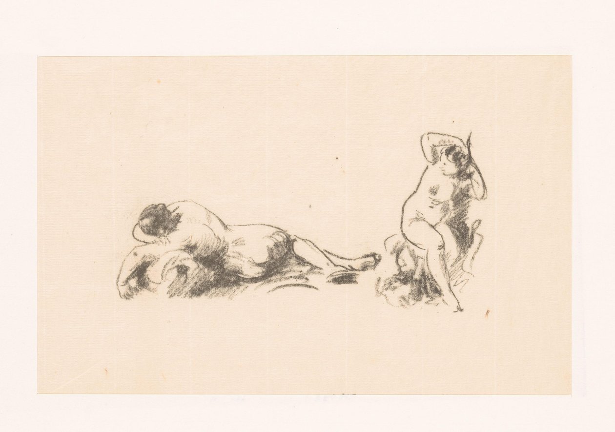 Studieblad met twee naakte vrouwen door Ignace Henri Jean Fantin Latour