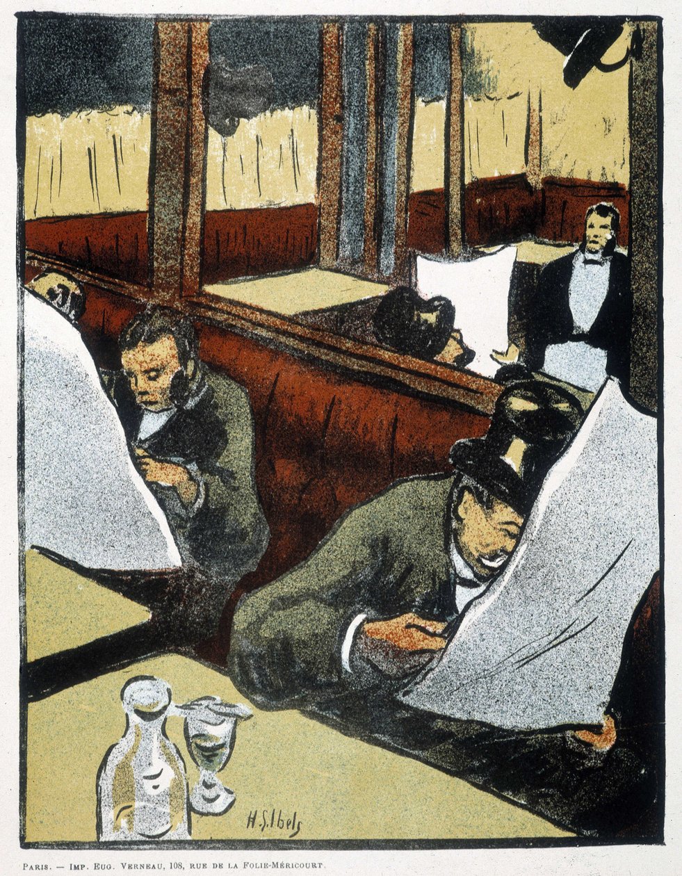 In het café - tekening door Henri Gabriel Ibels
