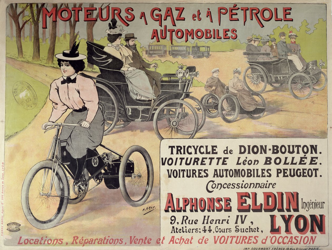 Poster die een Parijse autodealer adverteert door Henri Gray