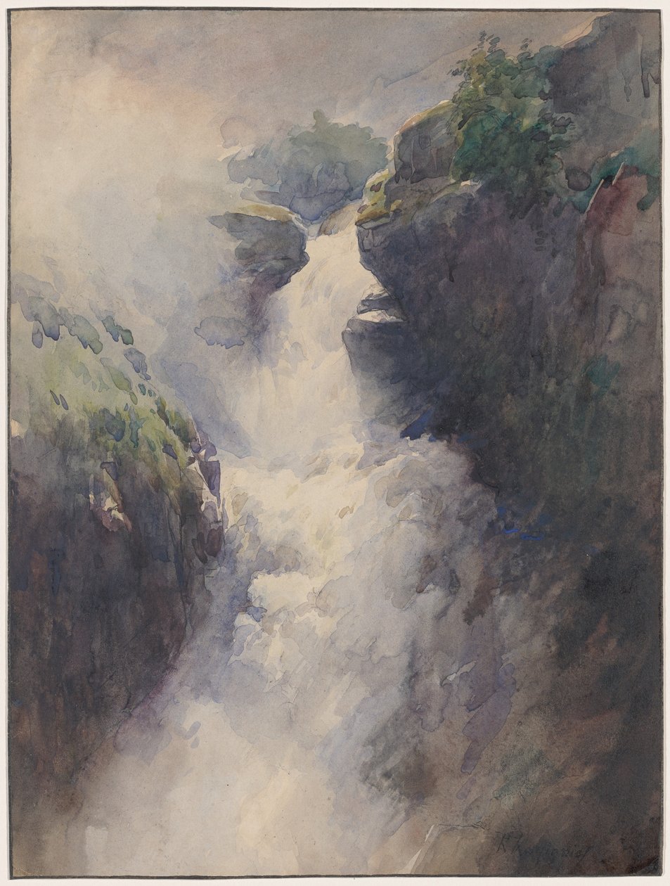 Een waterval in de bergen door Henri Joseph Harpignies