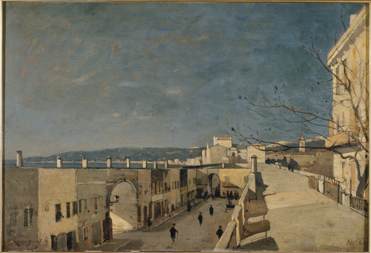 Een kade in Nice, Les Ponchettes door Henri Joseph Harpignies