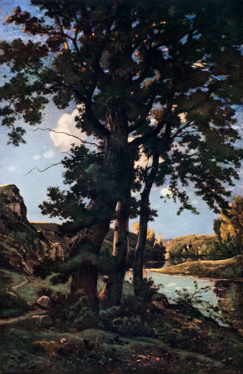 Eikenbomen in Chateaunenard, Frankrijk door Henri Joseph Harpignies