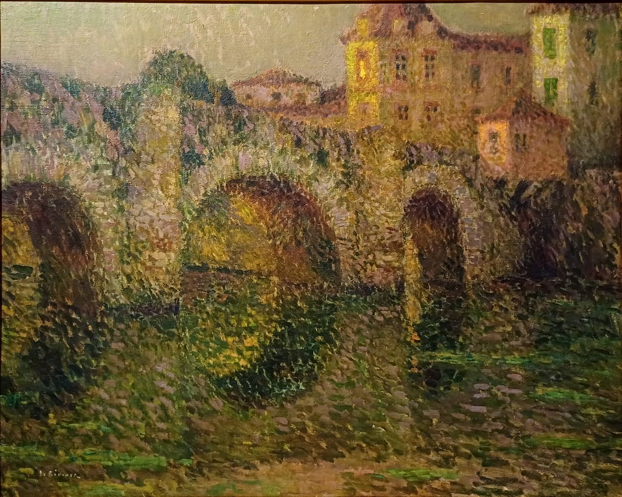 De brug bij Clisson in de schemering door Henri Le Sidaner