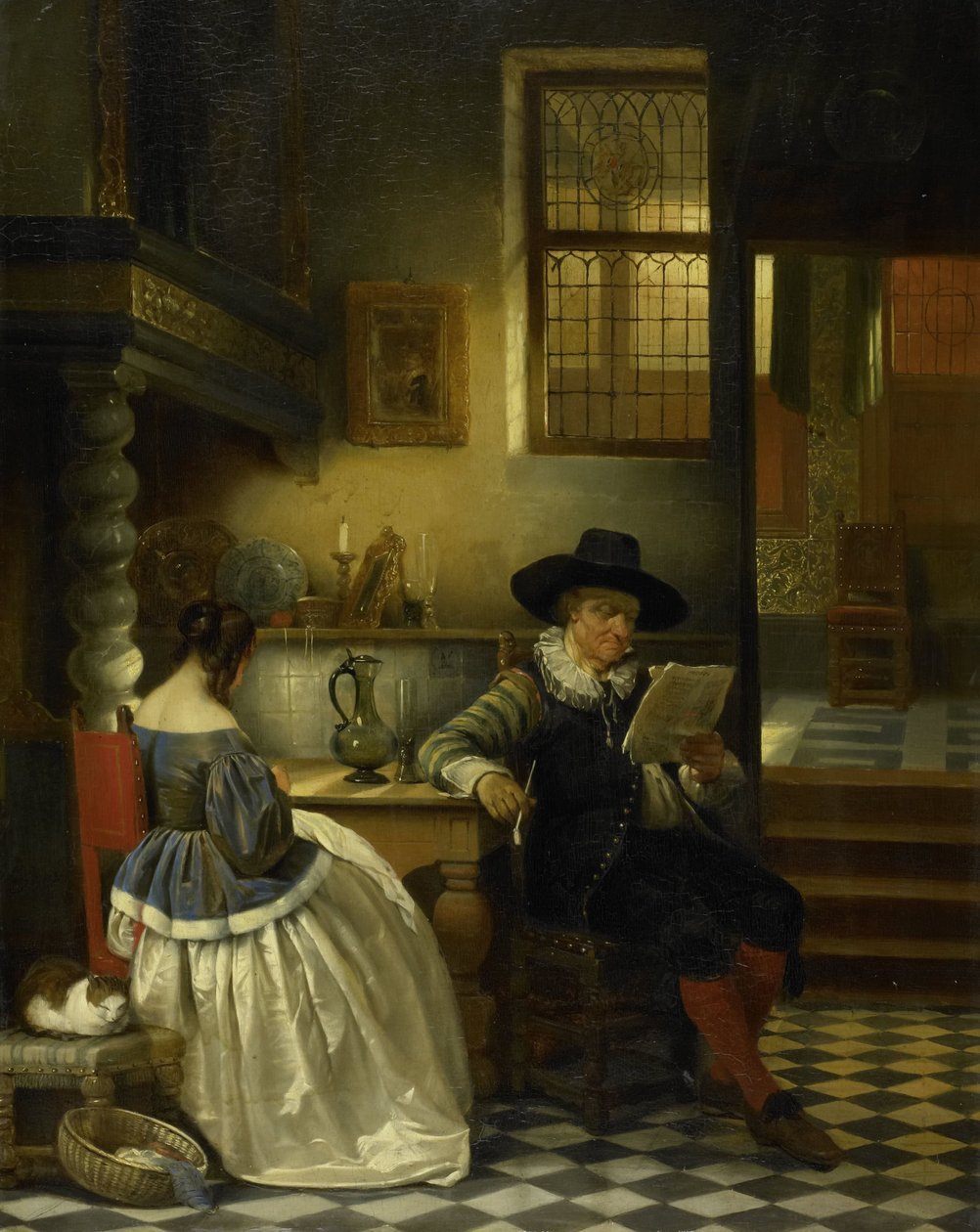 Interieur uit de zeventiende eeuw door Henri Leys (baron)