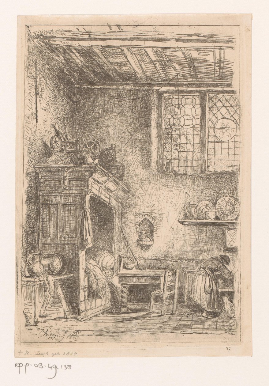 Vlaams interieur met bedstee door Henri Leys (baron)