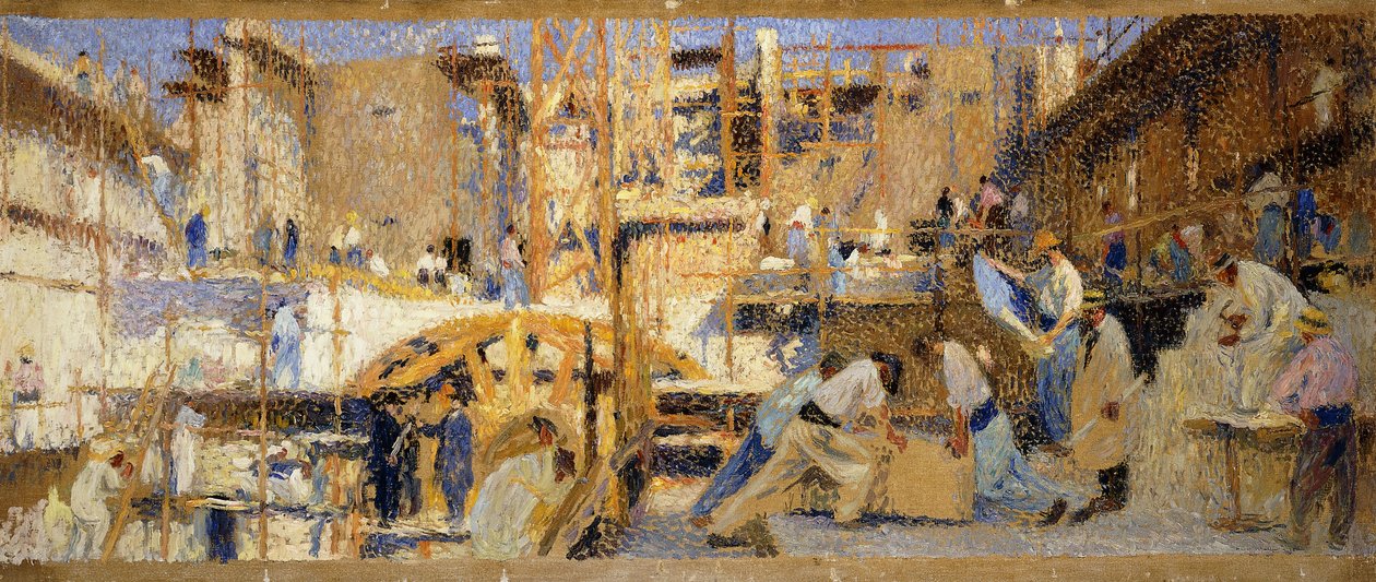 De arbeiders; Le Travail, 1914 door Henri Martin