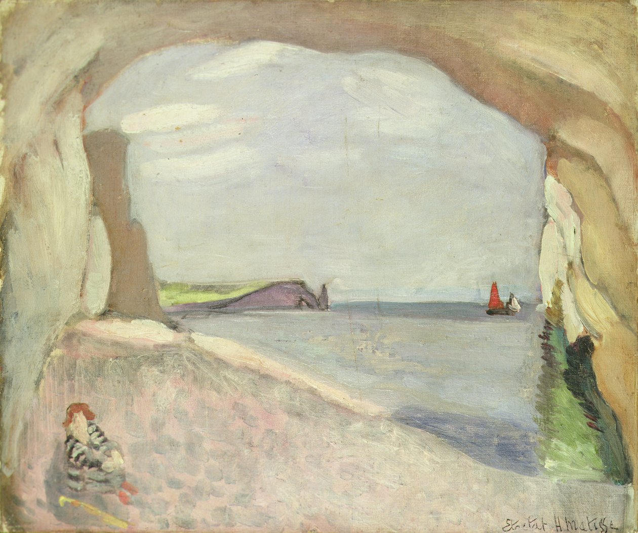 Etretat, het rode zeil (schilderij) door Henri Matisse