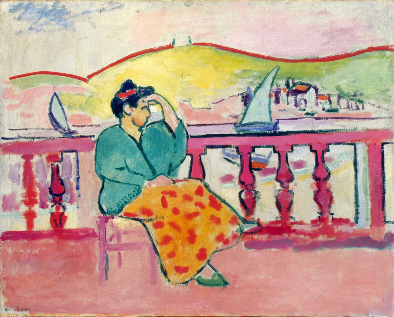 Dame op een terras door Henri Matisse