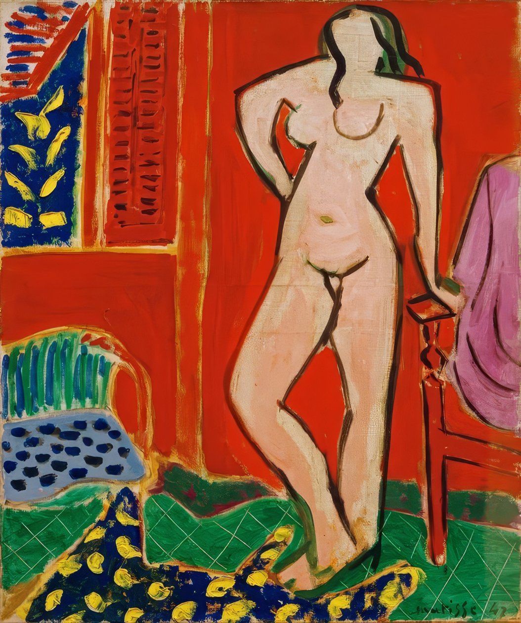 Naakt in roze, rood interieur door Henri Matisse