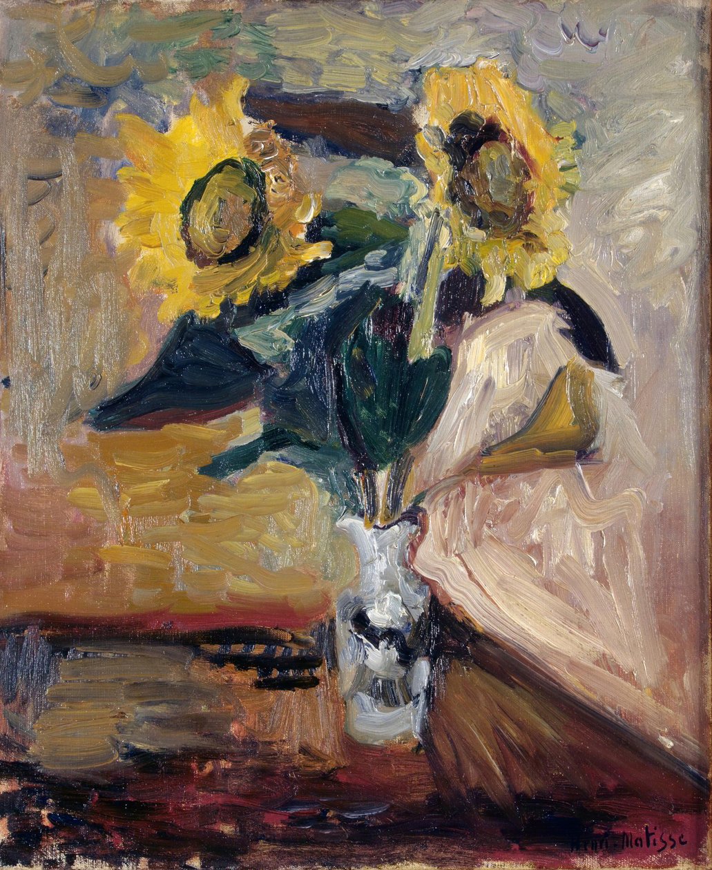 Zonnebloemen in een vaas door Henri Matisse