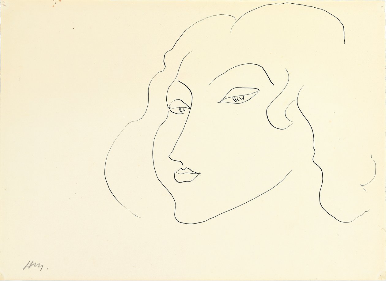 Vrouwenkop (pen en inkt op papier) door Henri Matisse