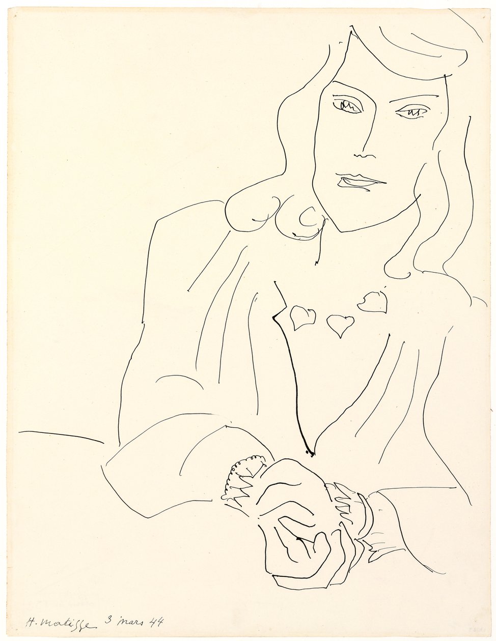 Vrouwenkop met ketting door Henri Matisse