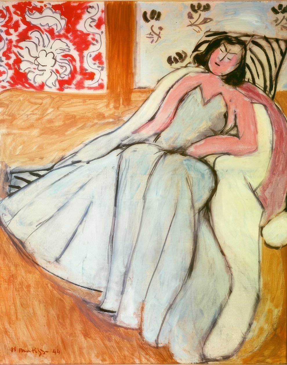 Jonge vrouw met witte bontjas door Henri Matisse