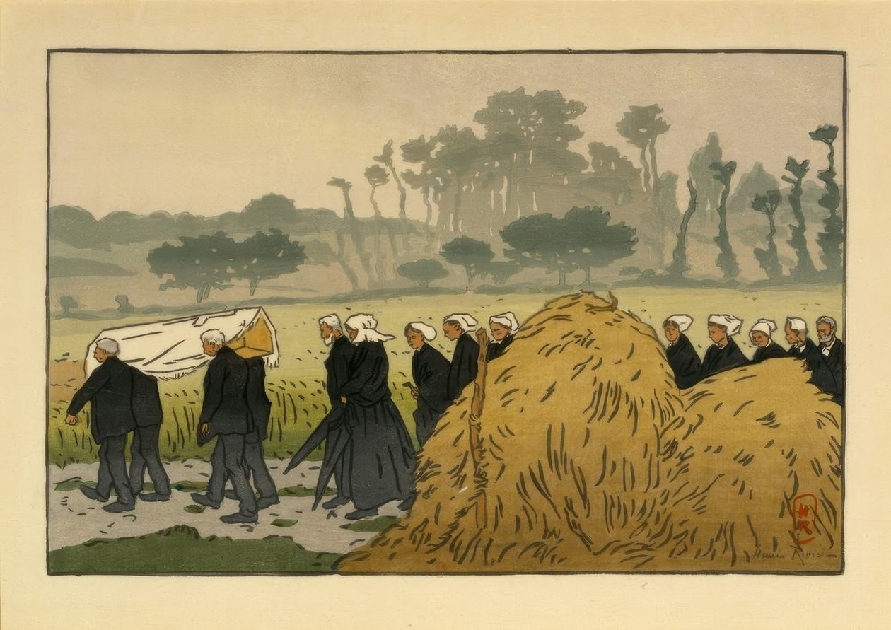 Begrafenis in Trestraou door Henri Rivière