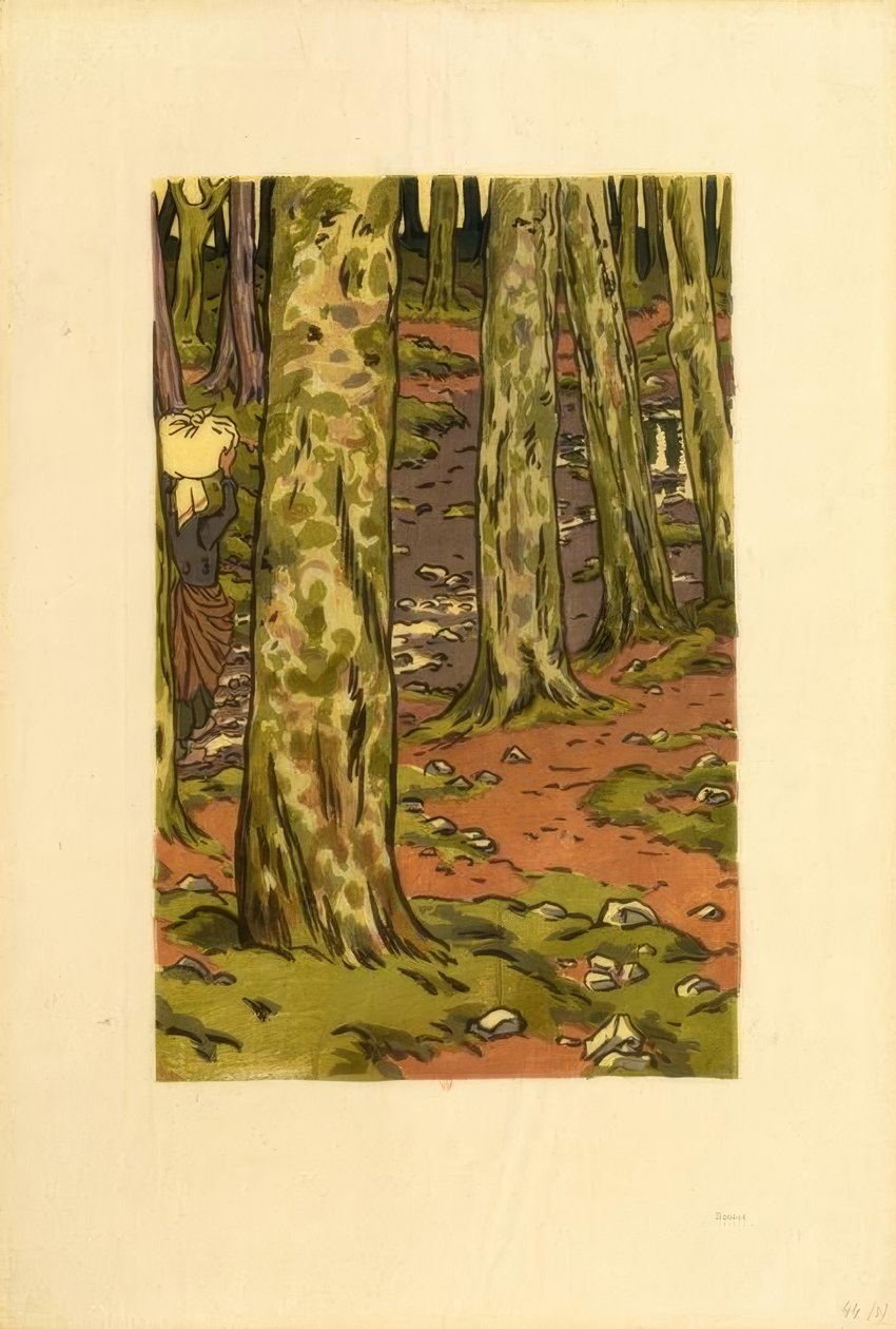 Wasplaats in het bos bij Loguivy door Henri Rivière