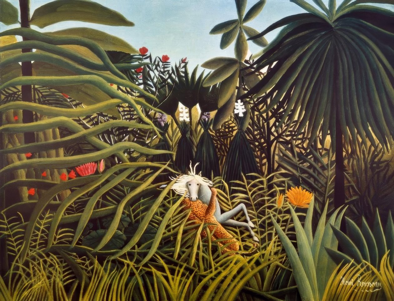 Paard aangevallen door een jaguar door Henri Rousseau