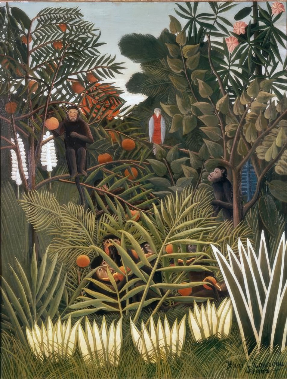 Exotisch landschap met apen en een papegaai door Henri Rousseau