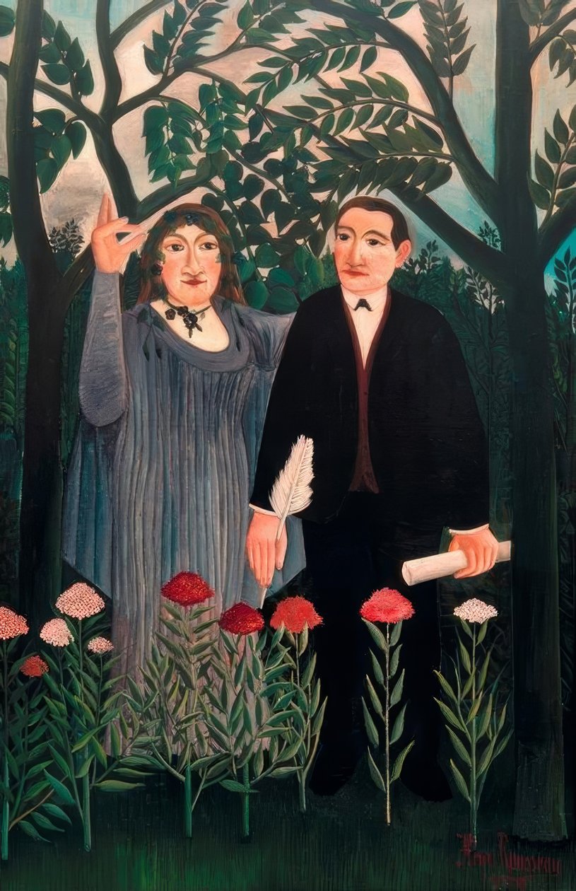 De muze inspireert de dichter door Henri Rousseau