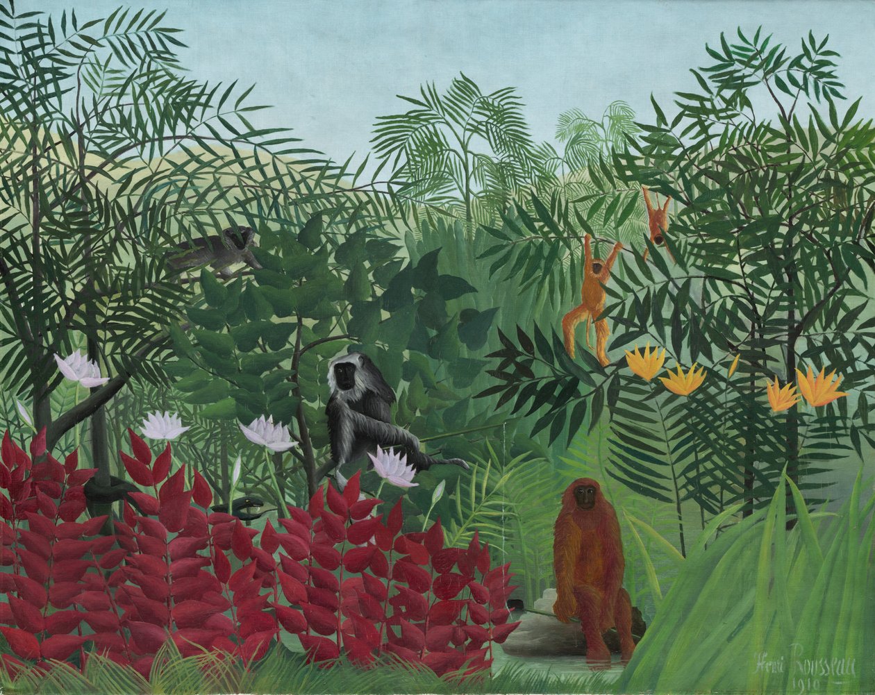 Tropisch bos met apen door Henri Rousseau