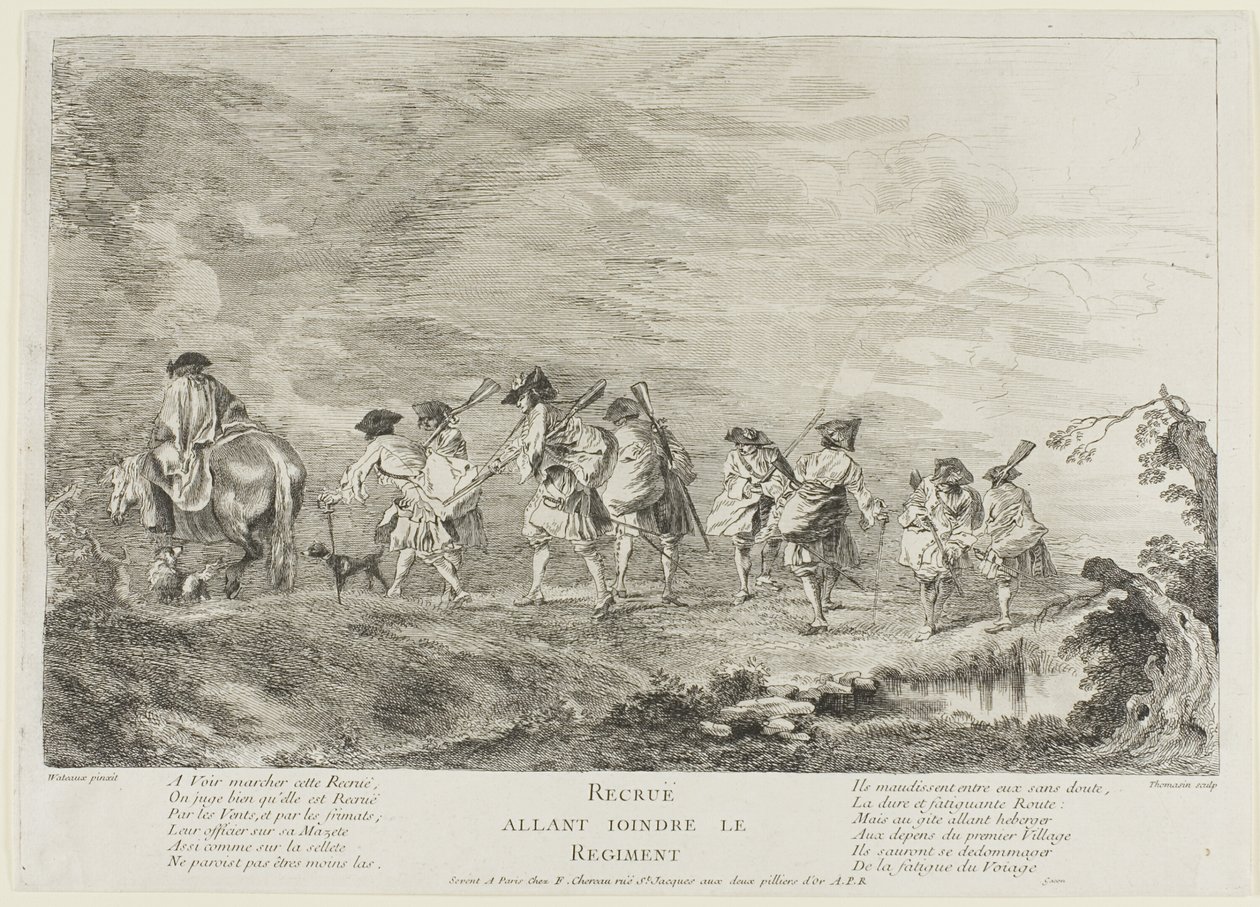 Rekruten die bij het regiment gaan door Henri Simon Thomassin