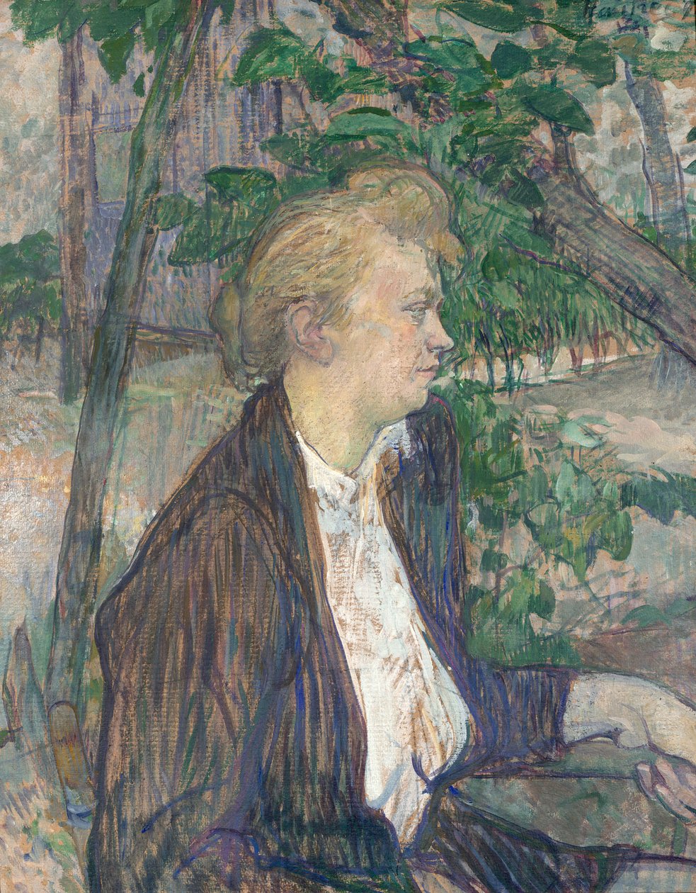 Vrouw zittend in een tuin door Henri de Toulouse Lautrec