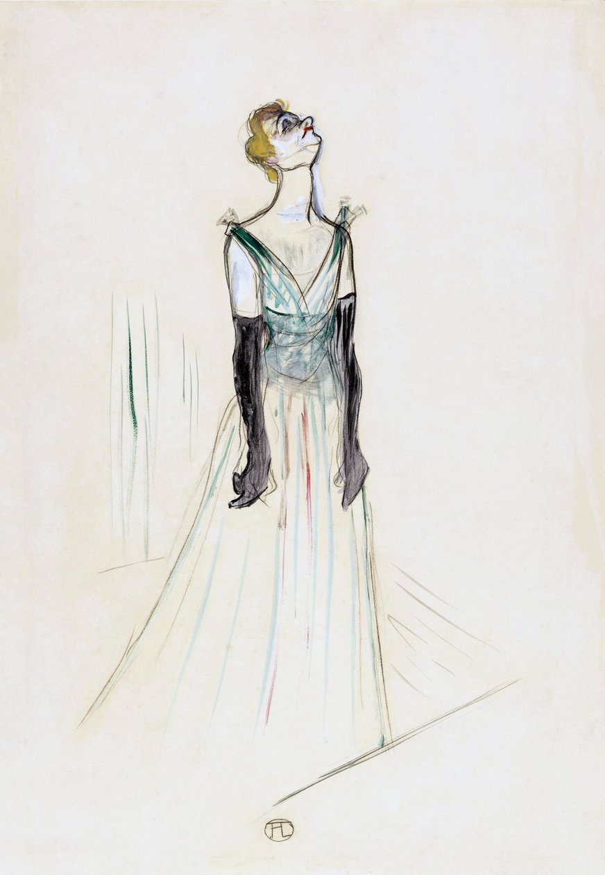 Yvette Guilbert. Portret. door Henri de Toulouse Lautrec