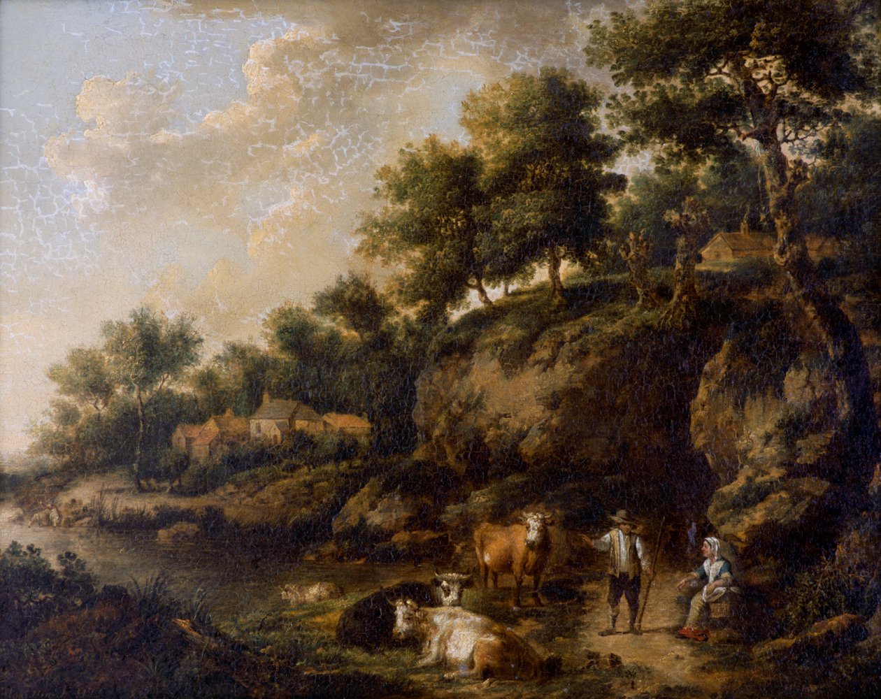 Landschap met koeherder door Henricus Josephus Antoniessen