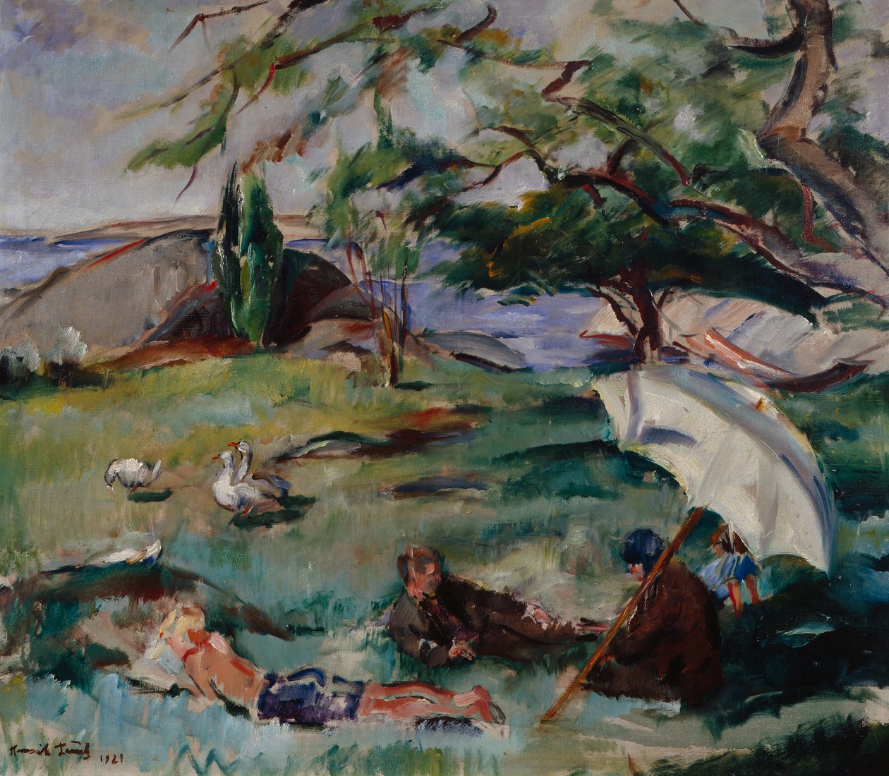 Zomerlandschap met mensen door Henrik Lund