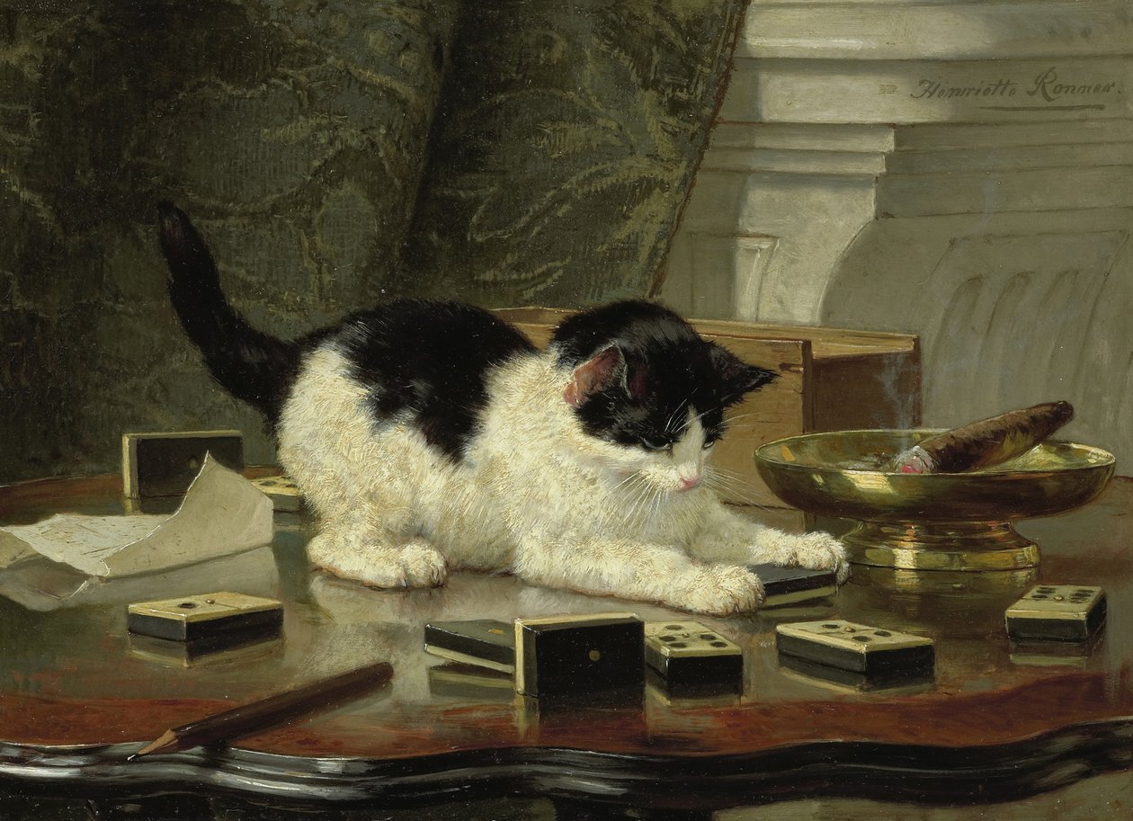 Kittenspel, ca. 1860-1870 door Henriëtte Ronner Knip