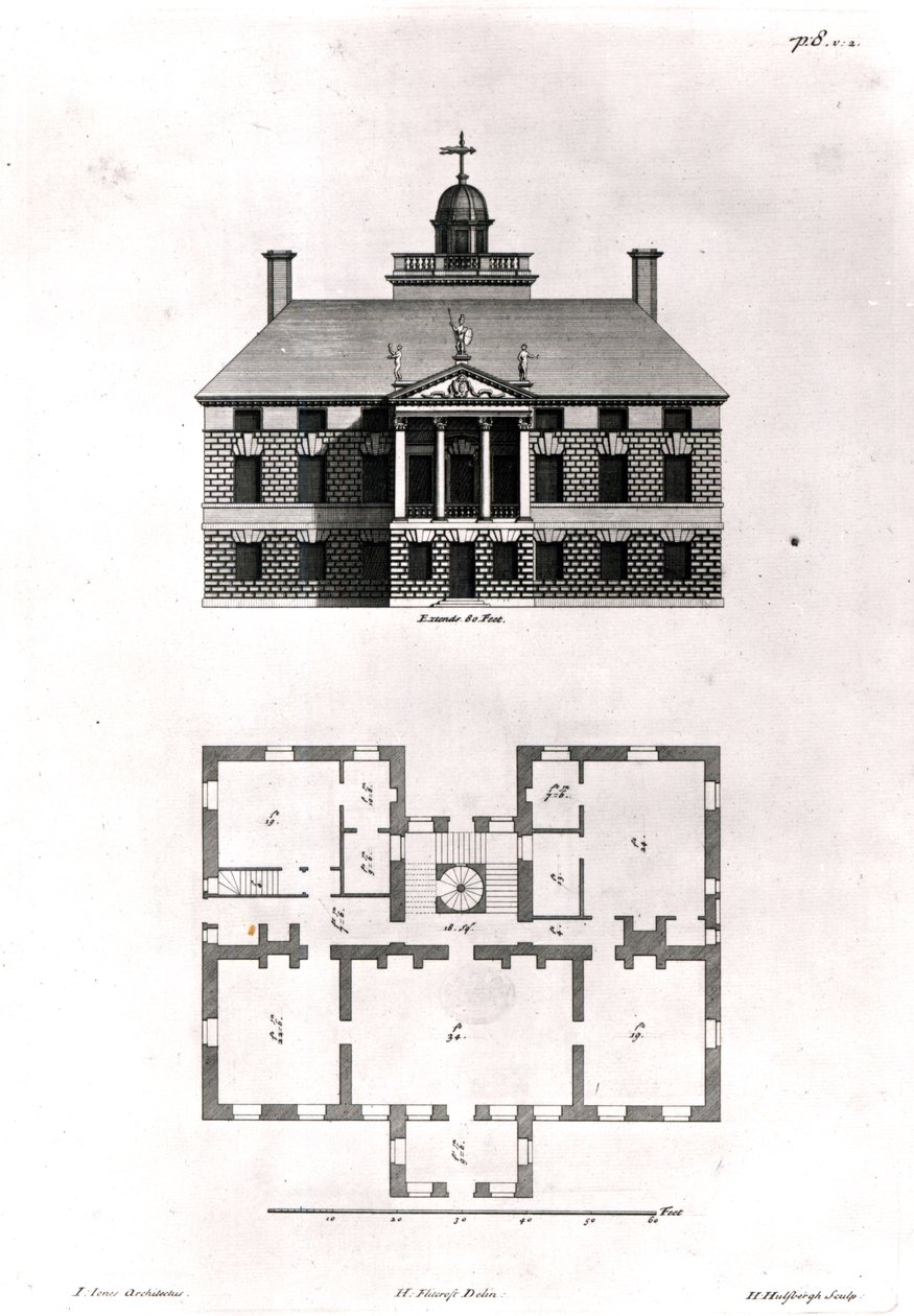 Ontwerpen van Inigo Jones, 1727 door Henry Flitcroft