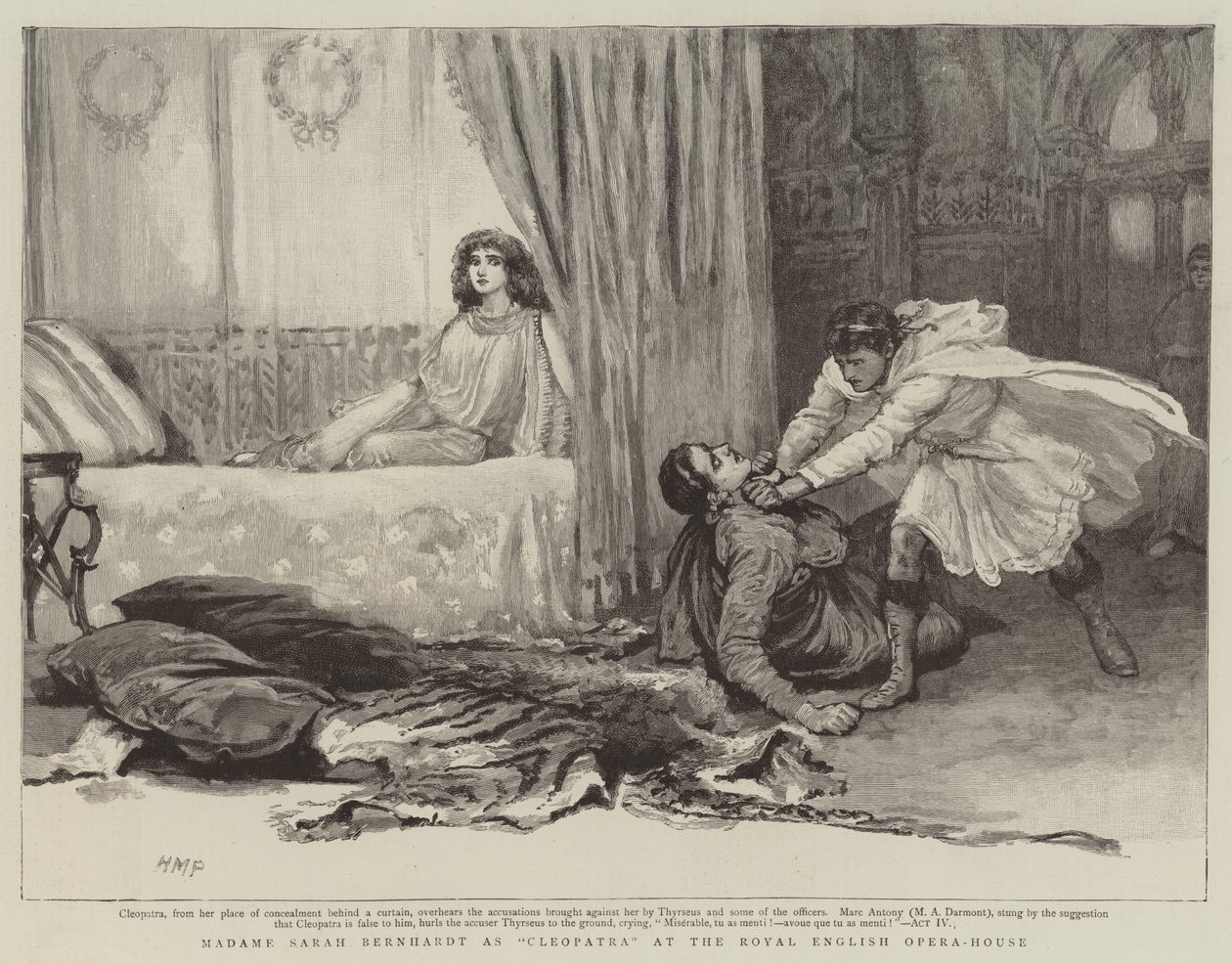 Madame Sarah Bernhardt als Cleopatra in het Royal English Opera-House door Henry Marriott Paget