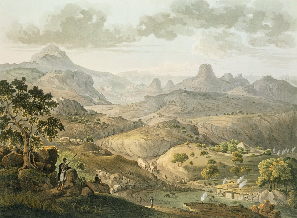 Uitzicht nabij het dorp Asceriah, in Abessinië, gegraveerd door Daniel Havell (1785-1826) 1809 door Henry Salt