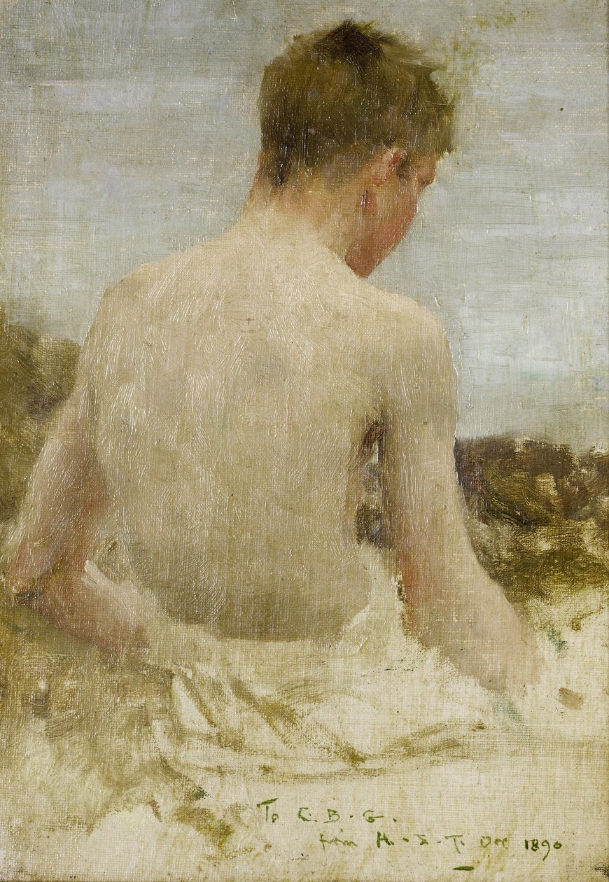 Achterkant van een badende jongen door Henry Scott Tuke