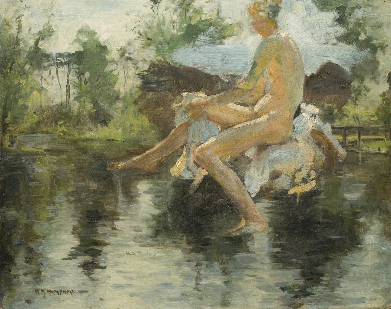 Schets van een zittende jongen, 1917 door Henry Scott Tuke