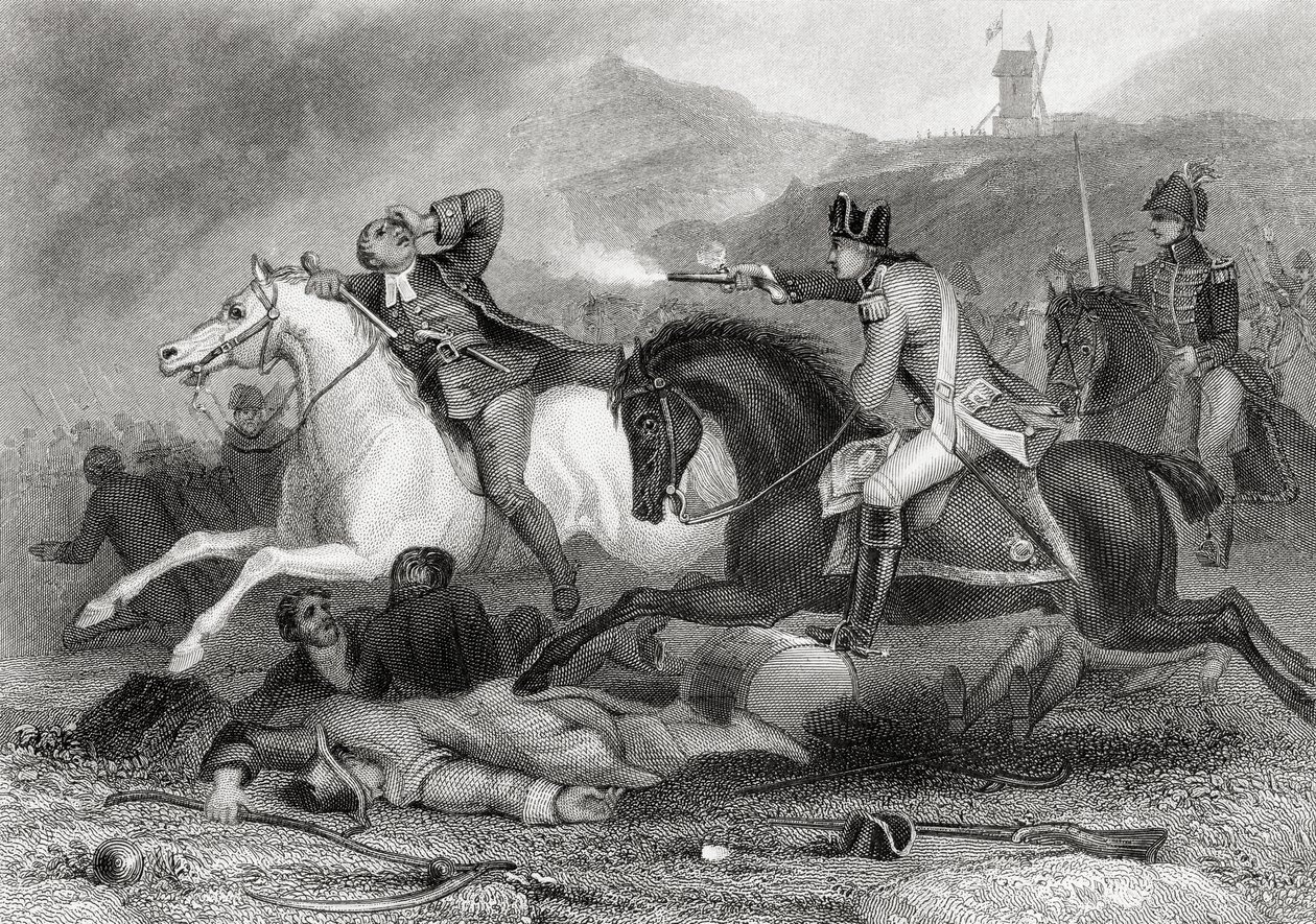 Opstandleider Vader Clinch wordt neergeschoten bij de Slag om Vinegar Hill, Enniscorthy, County Wexford, Ierland in 1798, uit 