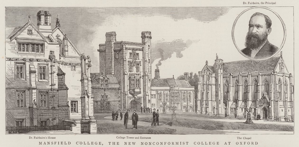 Mansfield College, het Nieuwe Nonconformistische College in Oxford door Henry William Brewer