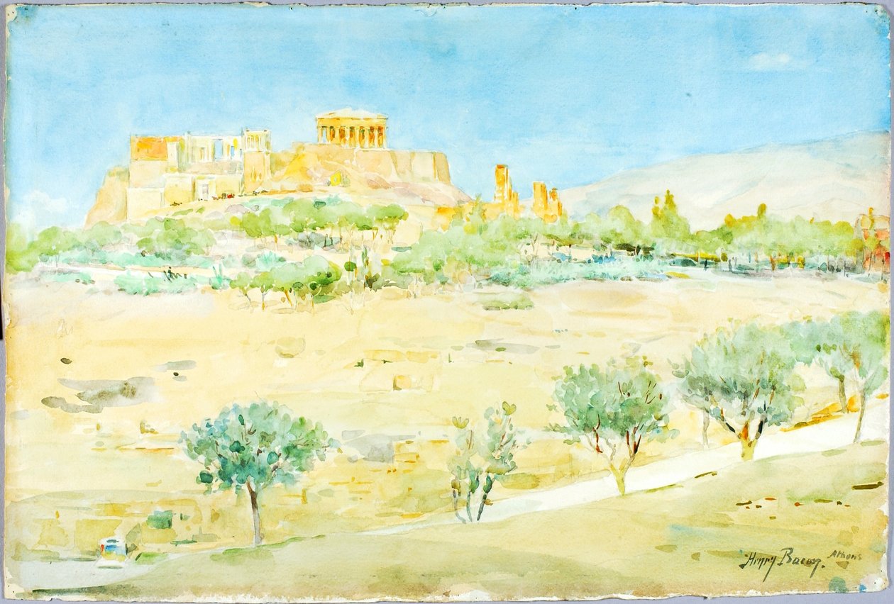 Algemeen zicht op de Akropolis bij zonsondergang door Henry Bacon