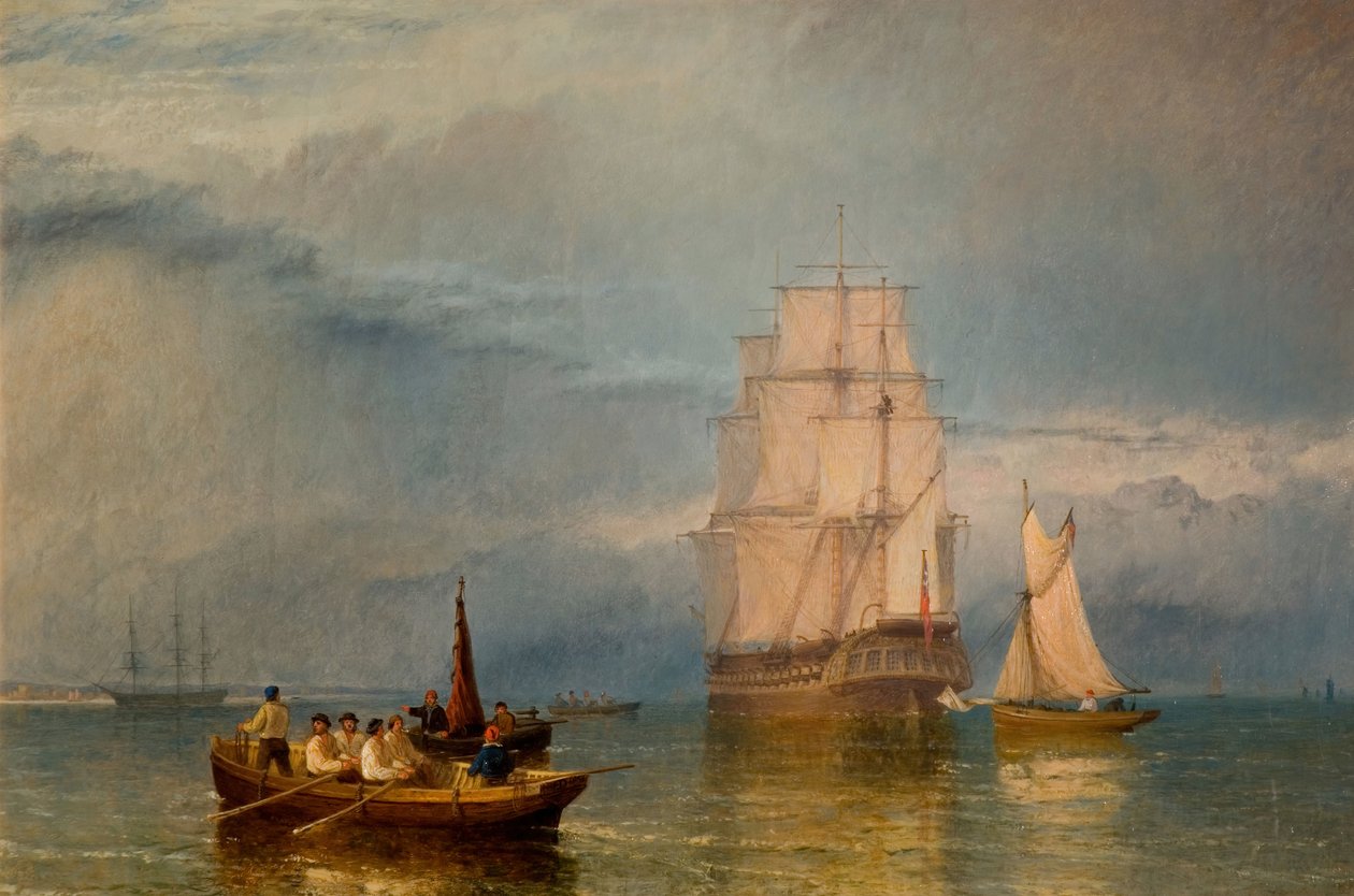 In de haven - Een kalmte, 1856 door Henry Dawson
