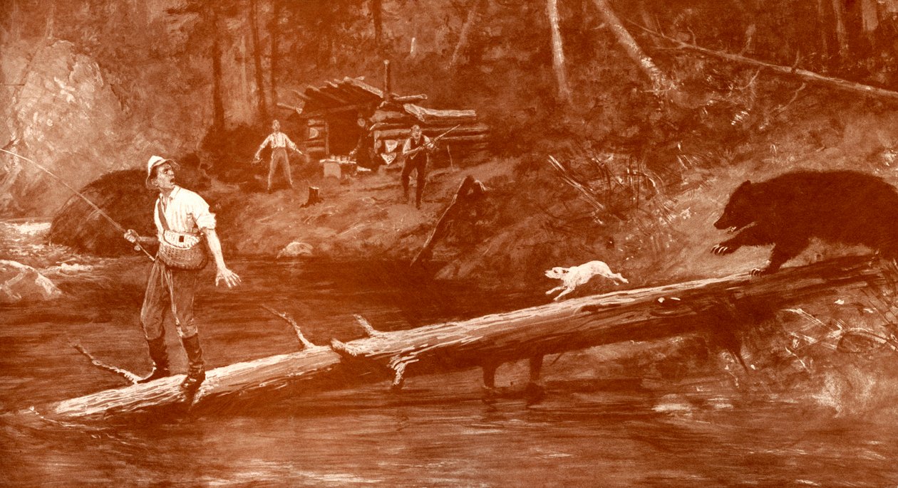 Beer nadert vissers in het bos door Henry Marriott Paget