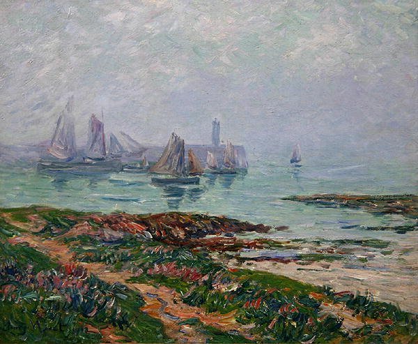 Kustscène met vissersboten door Henry Moret
