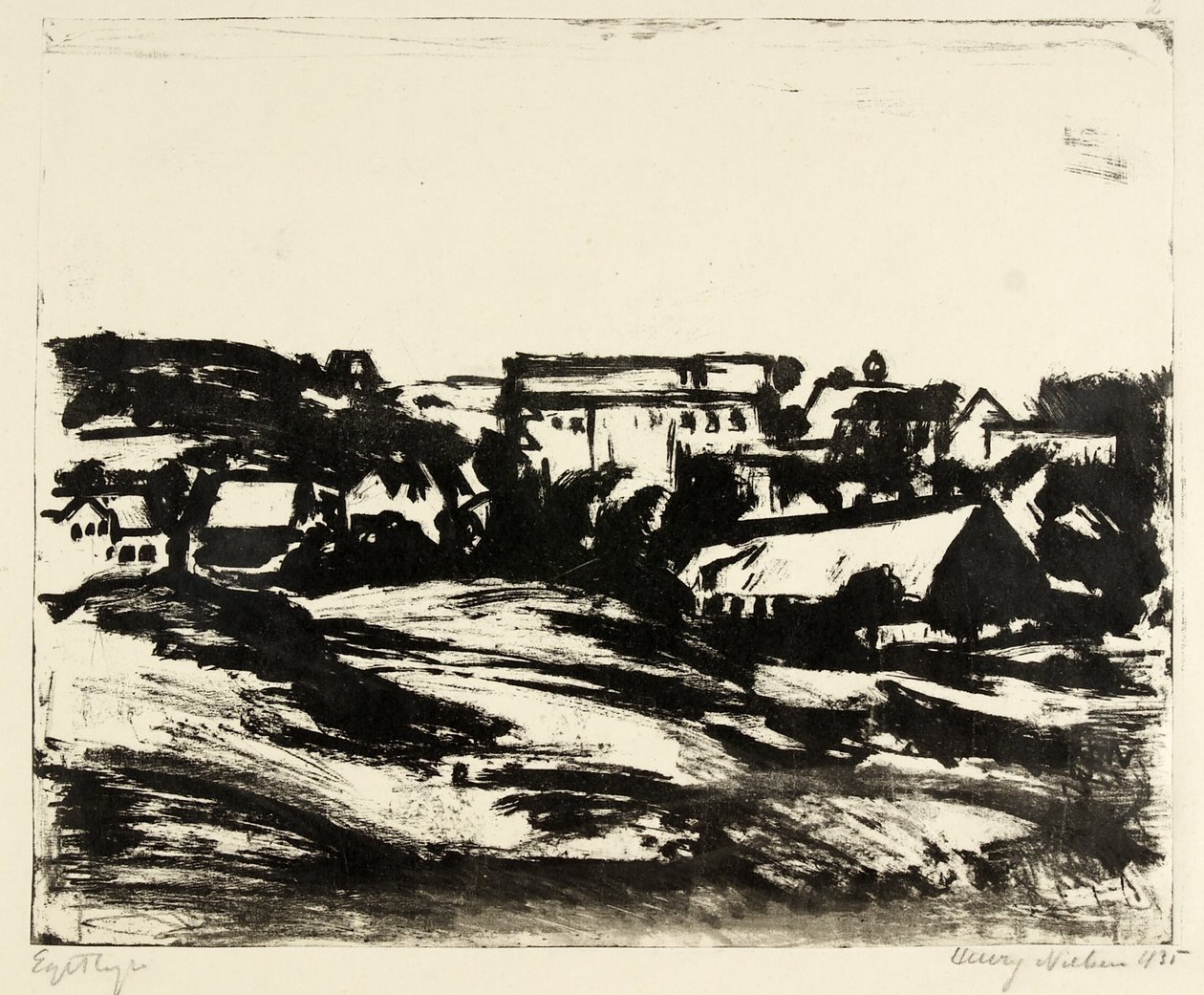 Heuvelachtig landschap met huizen door Henry Nielsen