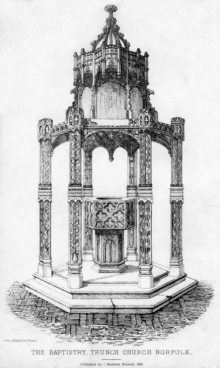 Het doopvont, Trunch Kerk, Norfolk, 1855 door Henry Ninham